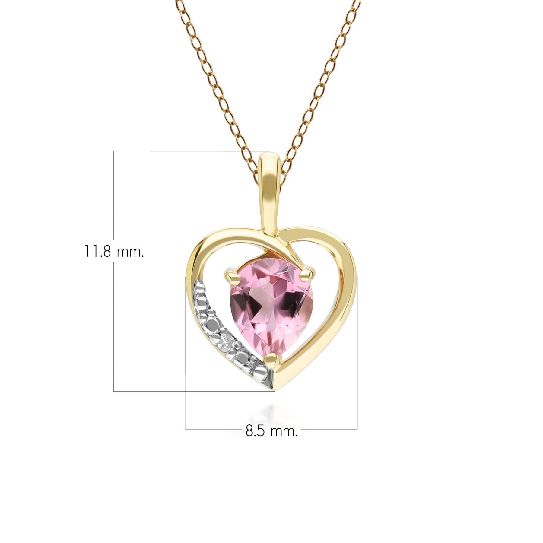 Klassische Halskette mit birnenförmigem rosa Turmalin- und Diamant-Herzanhänger aus 9 Karat Gelbgold