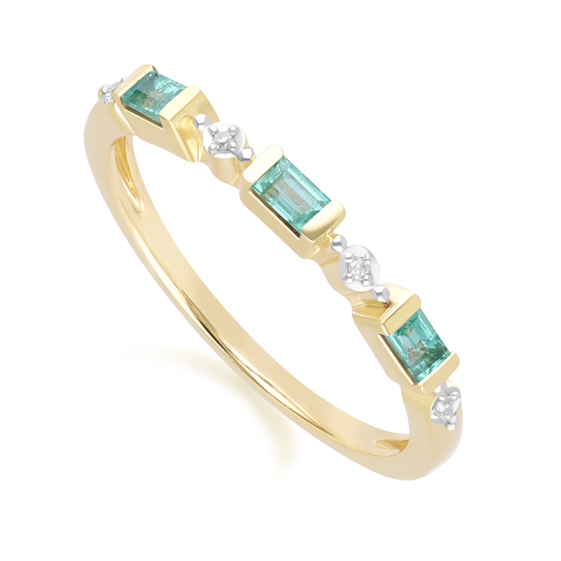 Klassischer Baguette-Smaragd- und Diamant-Eternity-Ring in 9 Karat Gelbgold