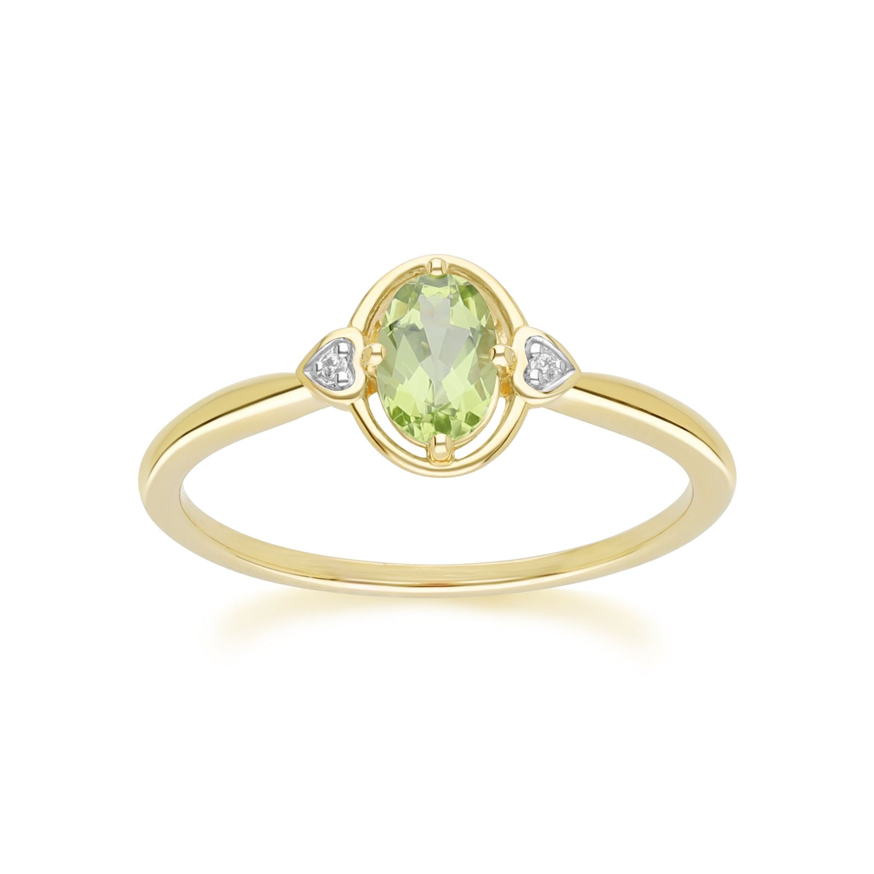 Klassischer ovaler Peridot- und Diamant-Herzring aus 9 Karat Gelbgold