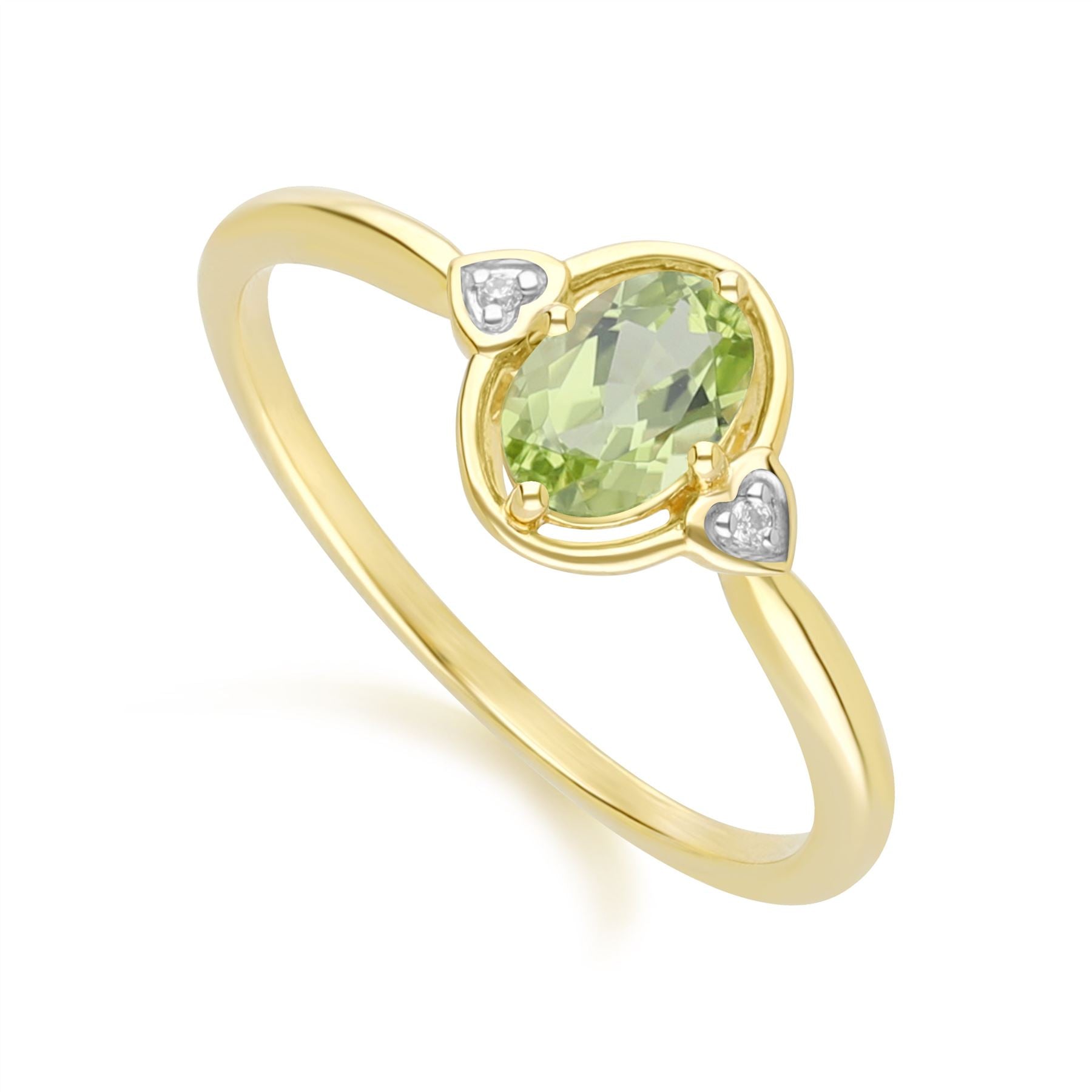 Klassischer ovaler Peridot- und Diamant-Herzring aus 9 Karat Gelbgold