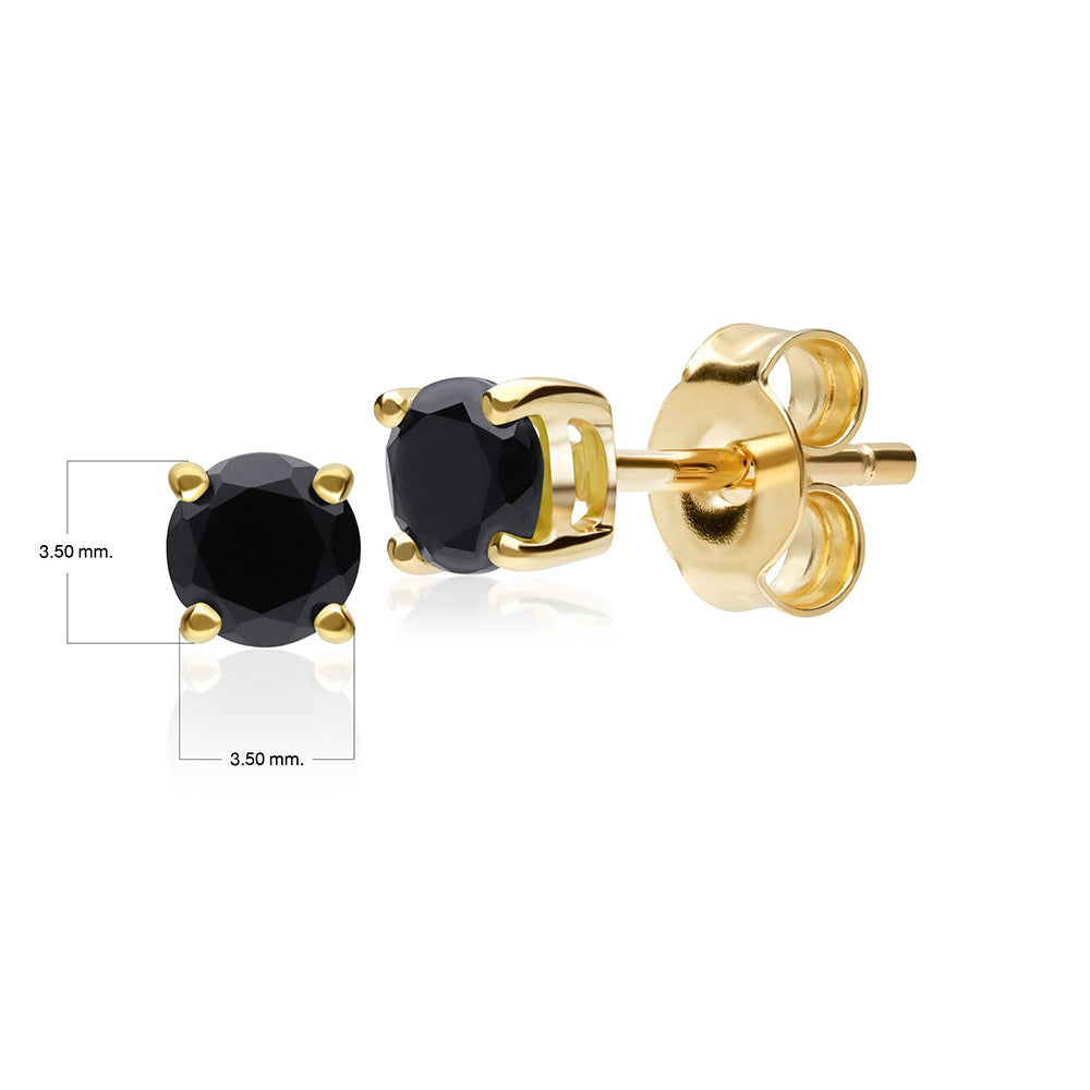 Klassische runde Ohrstecker aus schwarzem Onyx in 9 Karat Gelbgold