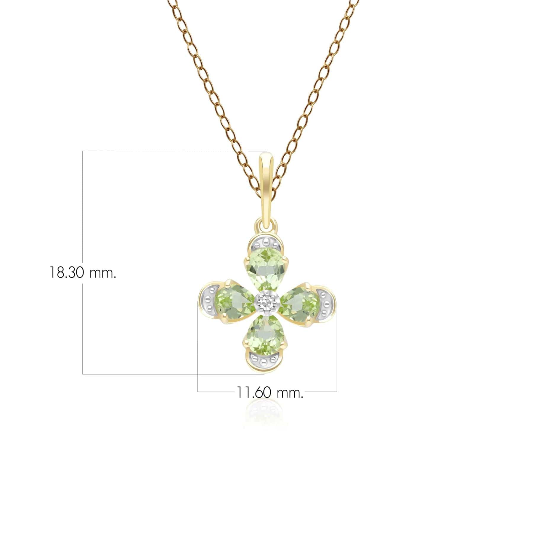 Halskette mit floralem Peridot- und Diamant-Anhänger, Gelbgold 9 Karat