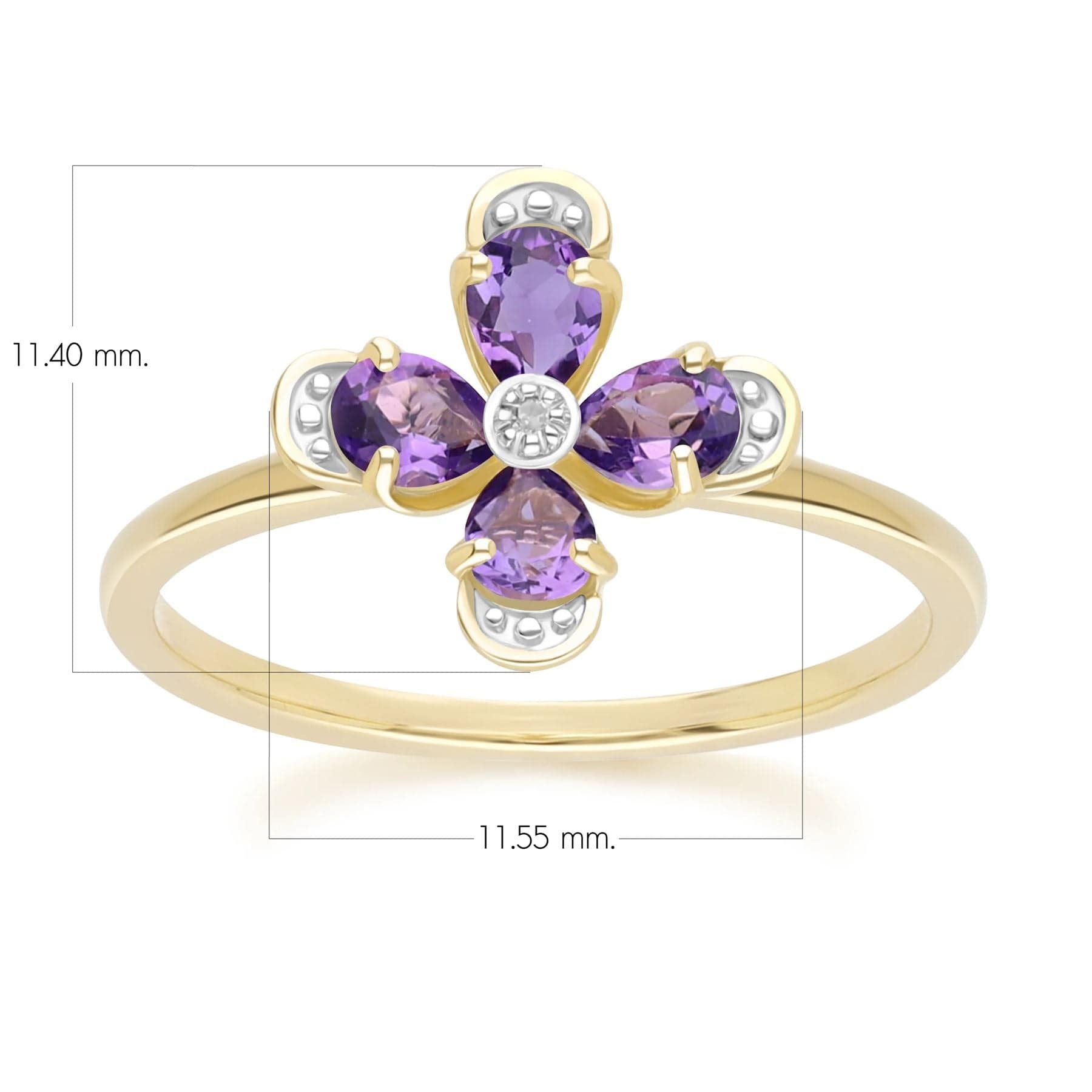 Floraler Amethyst- und Diamantring in 9 Karat Gelbgold