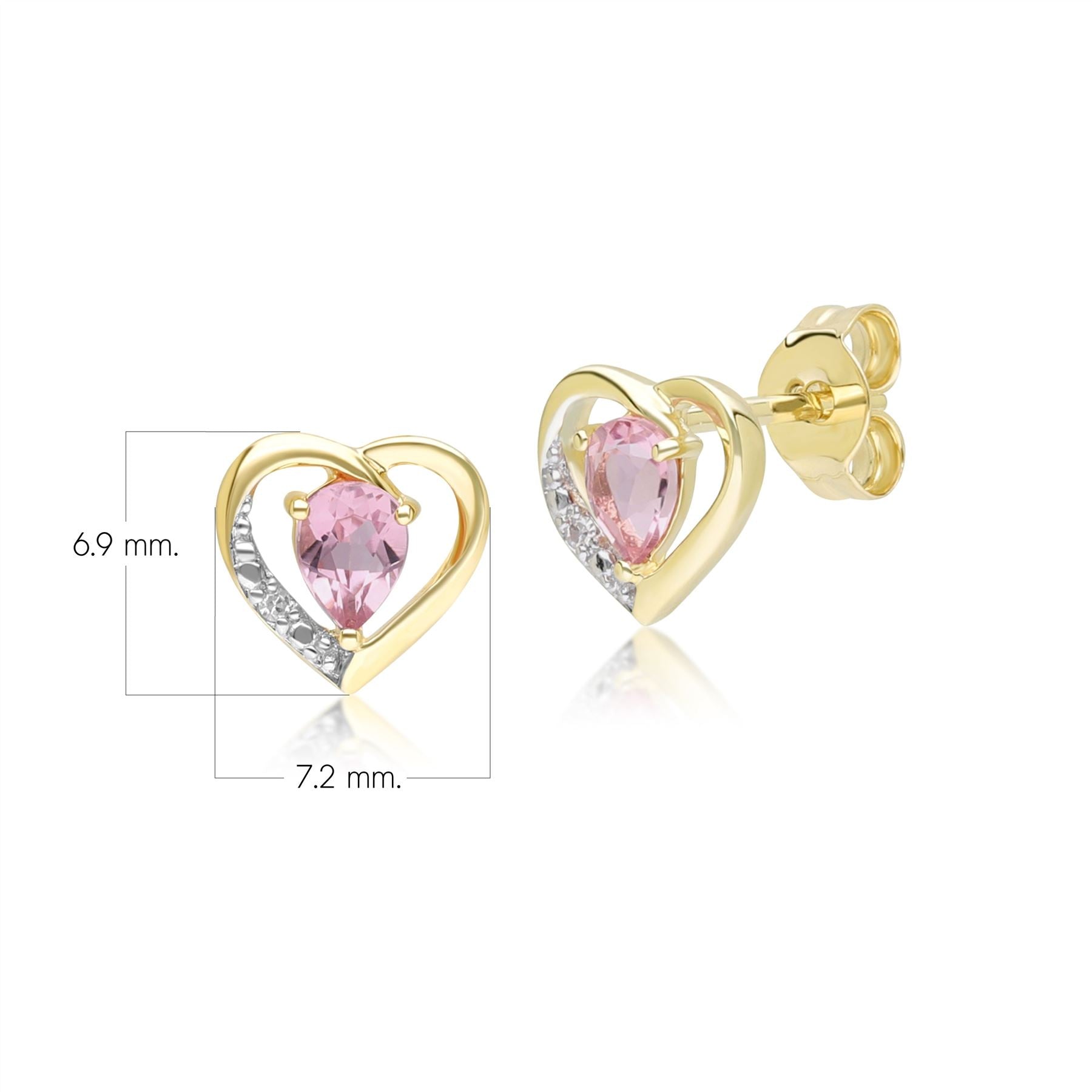 Klassische Ohrstecker im birnenförmigen rosa Turmalin- und Diamant-Herz-Design aus 9 Karat Gelbgold