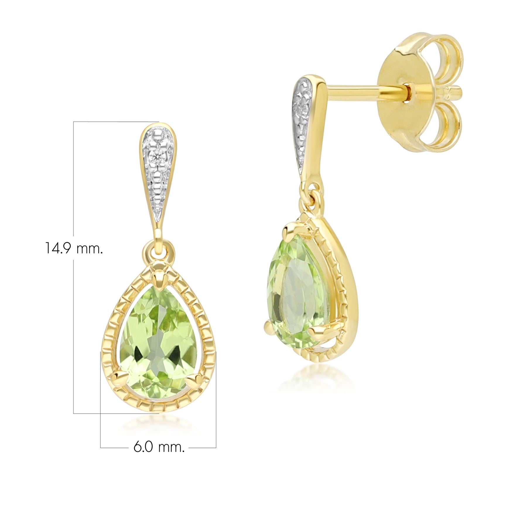 Klassische Tropfenohrringe mit Peridot und Diamanten aus 9 Karat Gelbgold