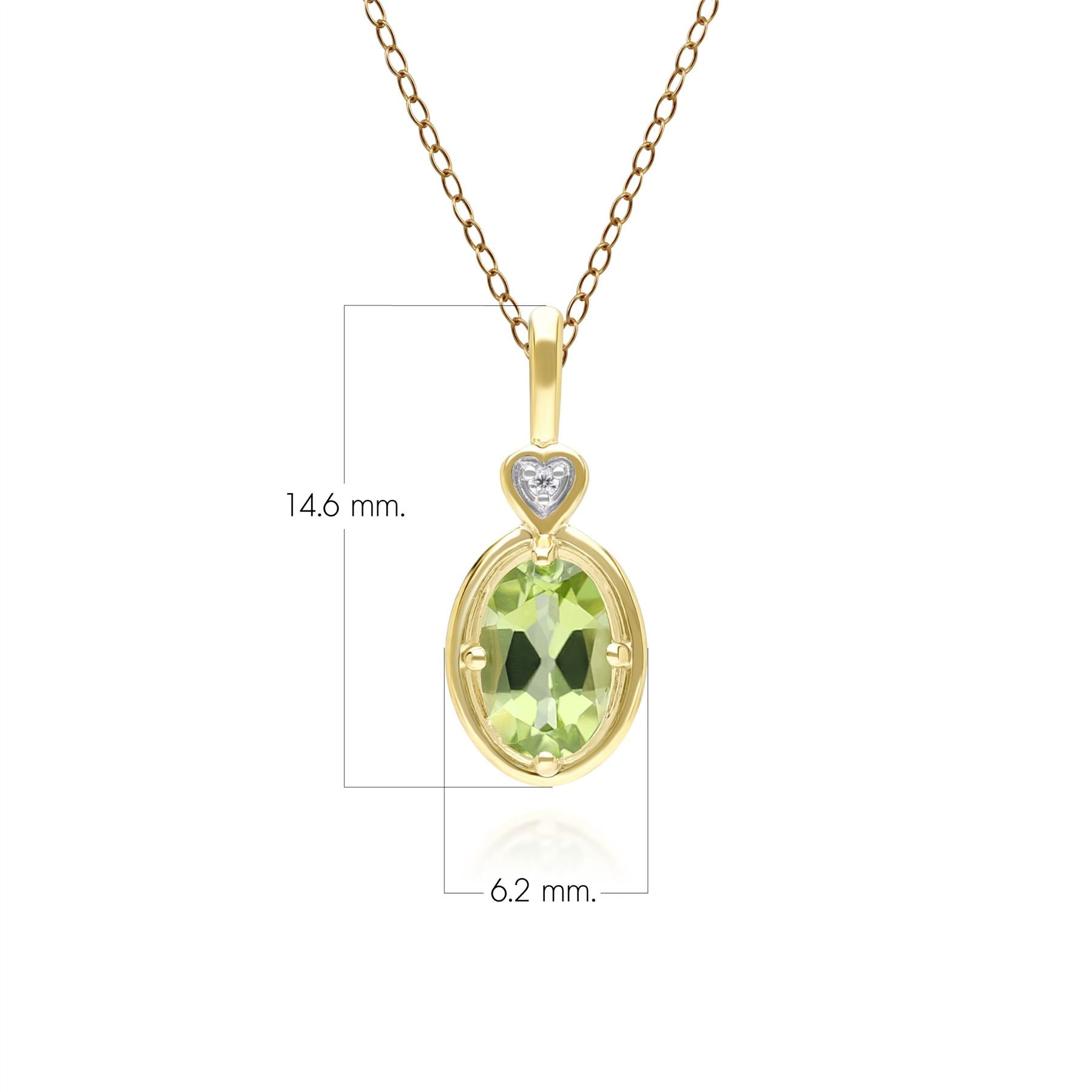 Klassische Halskette mit ovalem Peridot- und Diamant-Herzanhänger aus 9 Karat Gelbgold