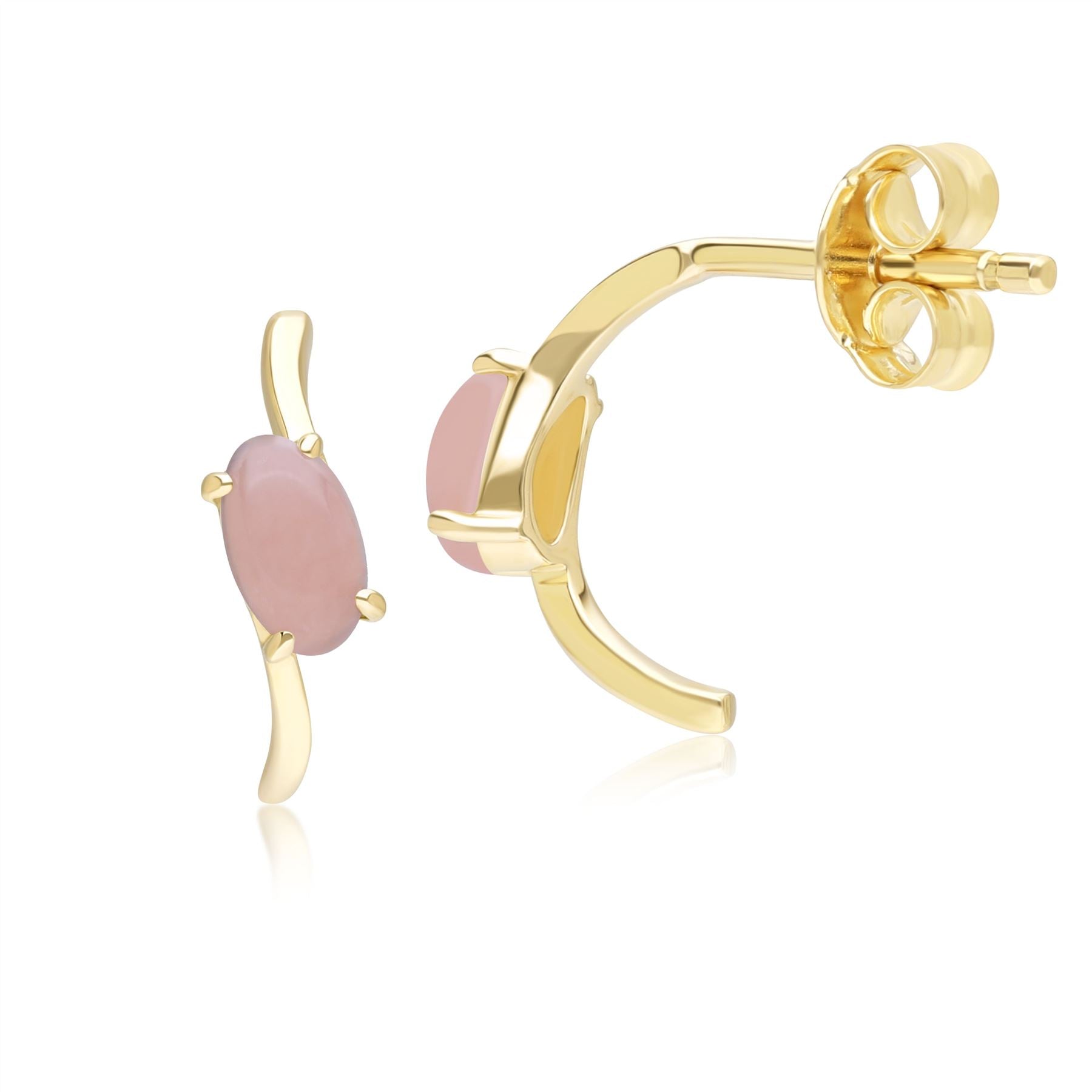 Klassische ovale Halbcreolen mit rosa Opal, Gelbgold 9 Karat