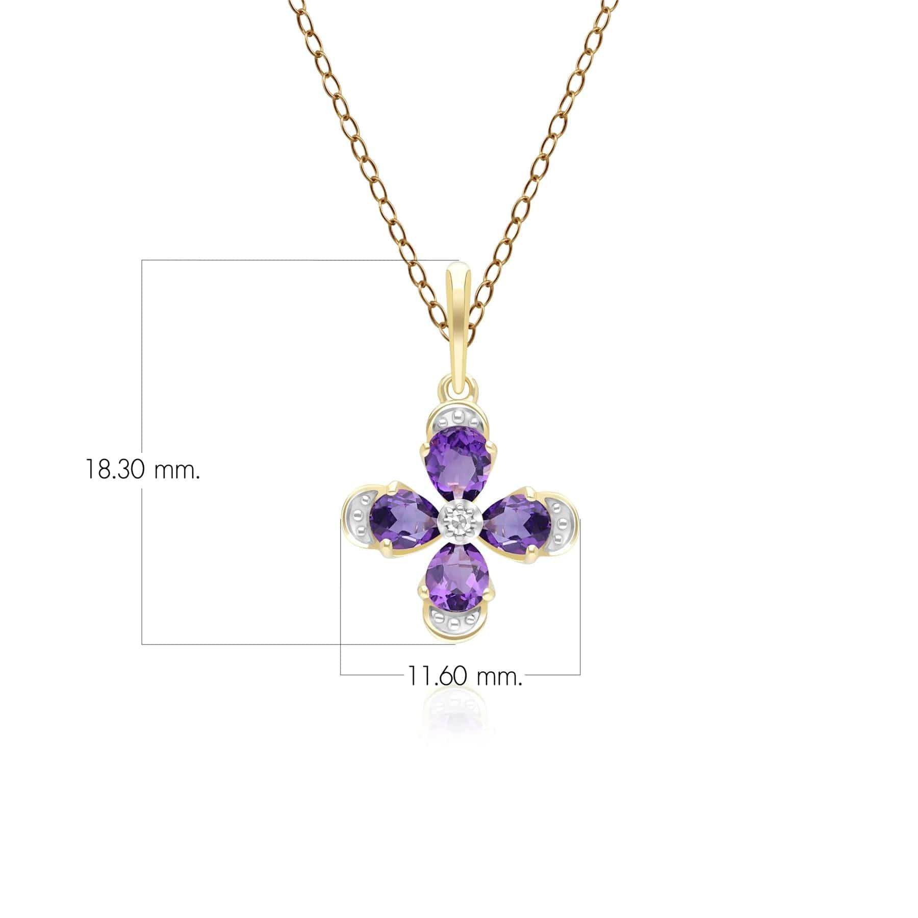 Halskette mit floralem Amethyst- und Diamant-Anhänger, Gelbgold 9 Karat