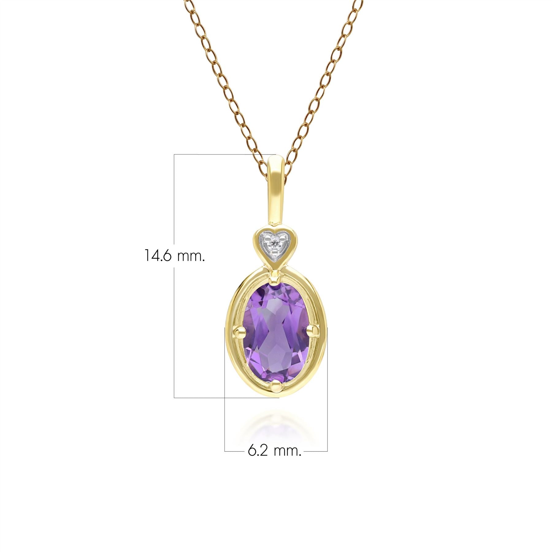 Klassische Halskette mit ovalem Amethyst- und Diamant-Herzanhänger aus 9 Karat Gelbgold