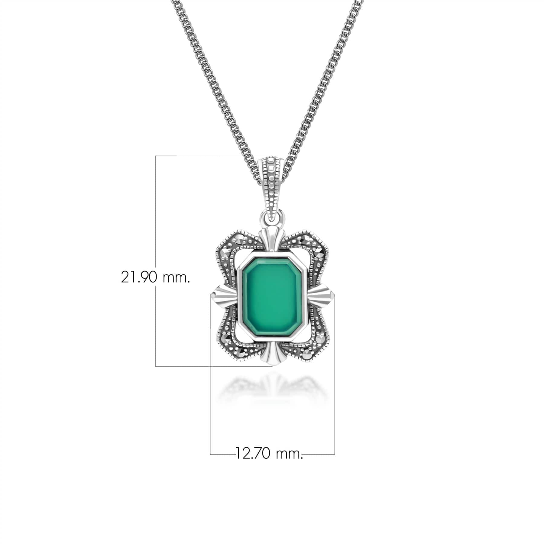 Art Deco Style Baguette Chalcedony and Marcasite Pendant Necklace in Sterling Silver 214P334501925 Dimensions