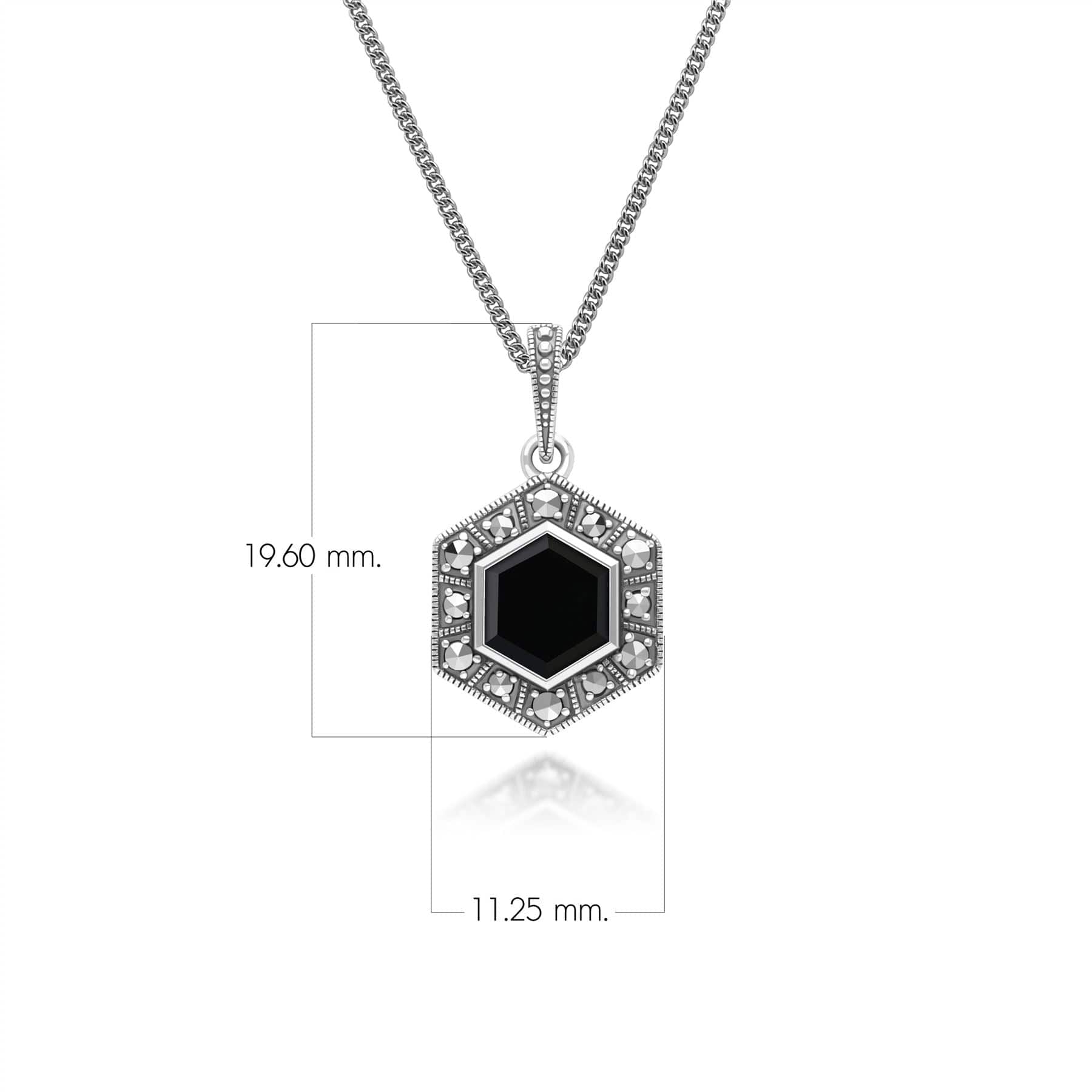 Art Deco Style Hexagon Onyx and Marcasite Pendant Necklace in Sterling Silver 214P333902925 Dimensions