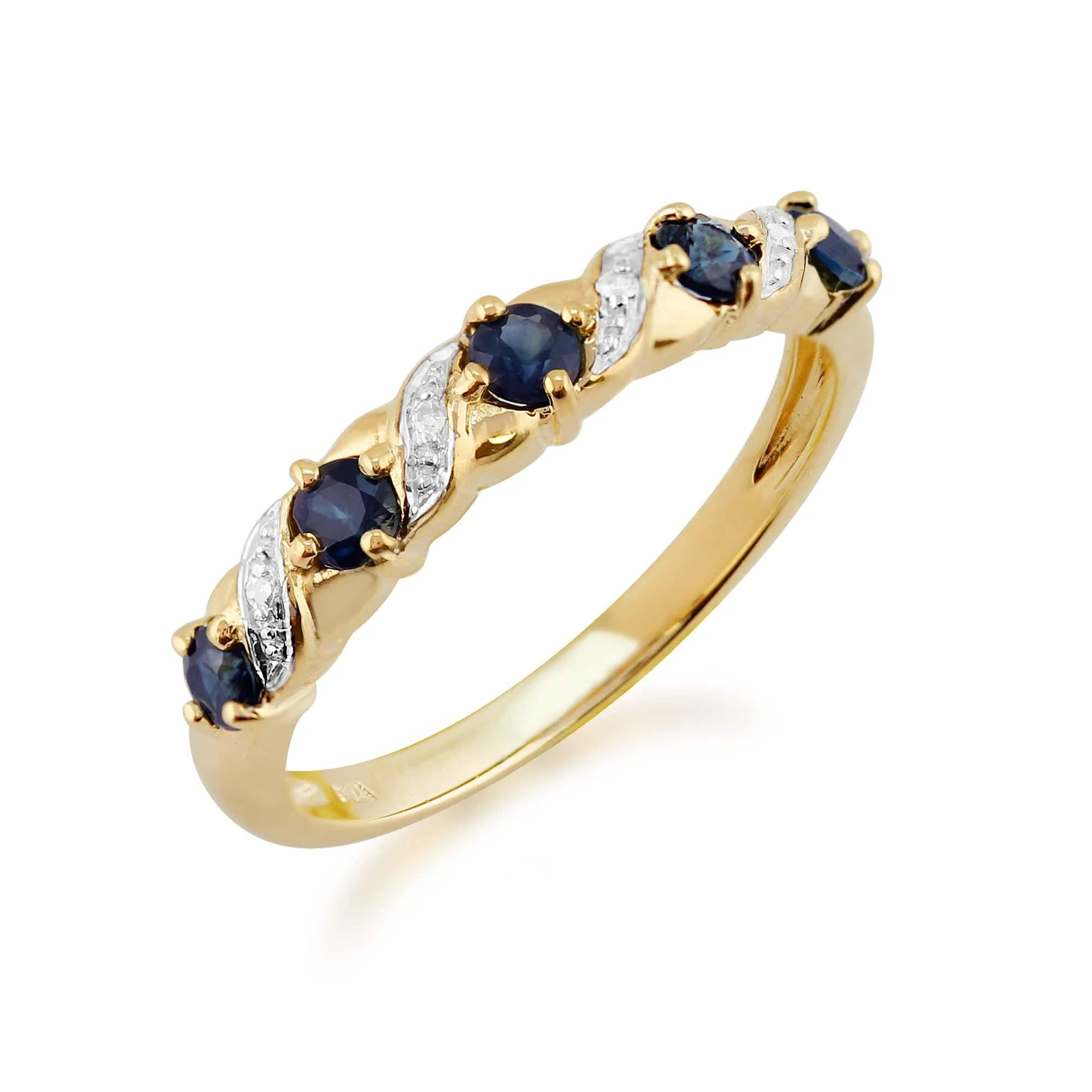 classic-art-nouveau-round-sapphire-diamond-half-eternity-ring-in-9ct-yellow-gold-9593 side