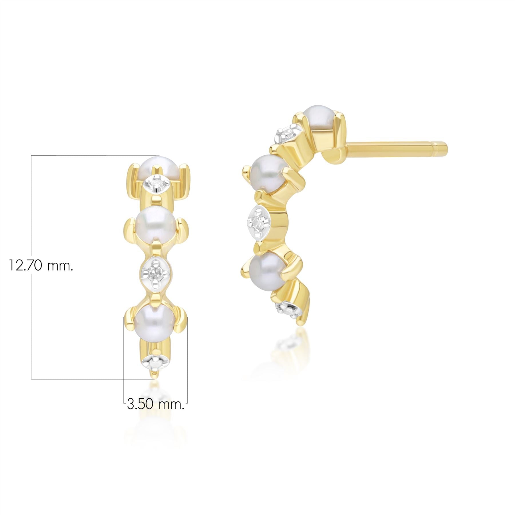 Klassische Creolen mit Perlen und Diamanten, halbe Ewigkeit, Gelbgold 9 Karat