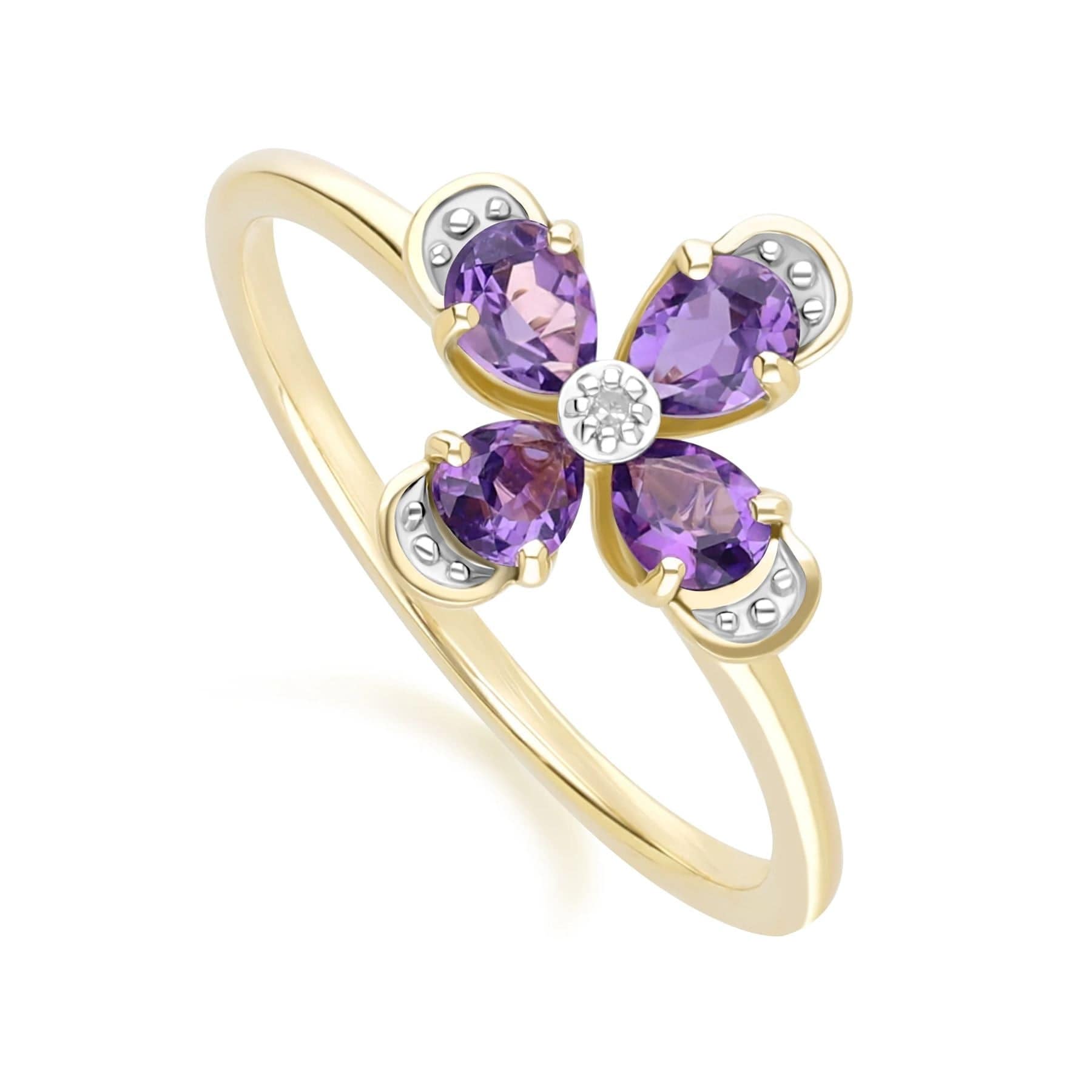 Floraler Amethyst- und Diamantring in 9 Karat Gelbgold