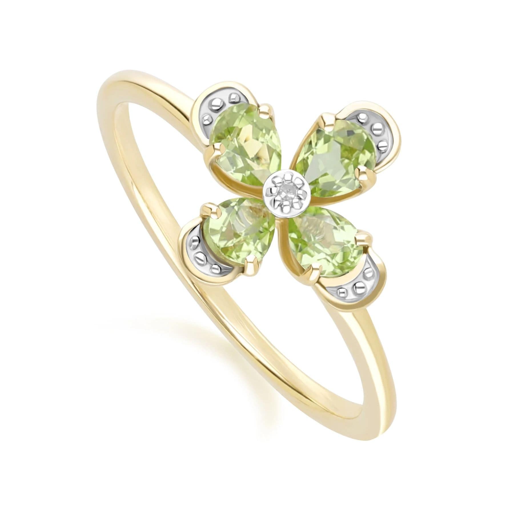 Floraler Peridot- und Diamantring in 9 Karat Gelbgold