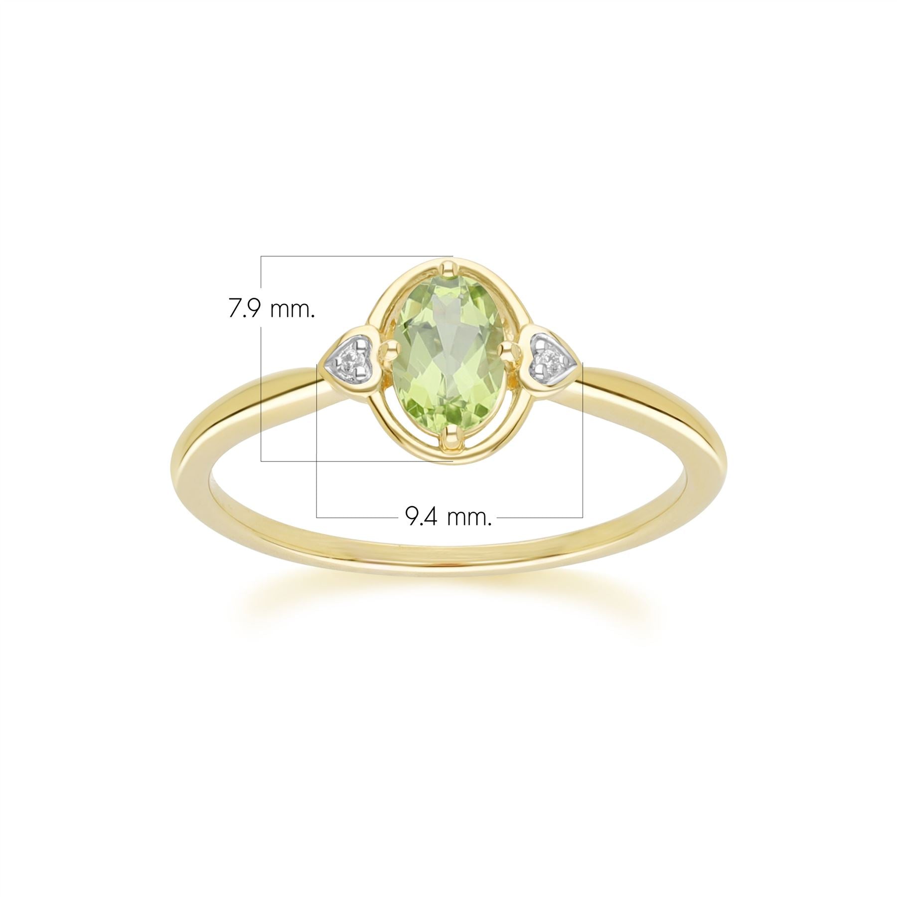 Klassischer ovaler Peridot- und Diamant-Herzring aus 9 Karat Gelbgold