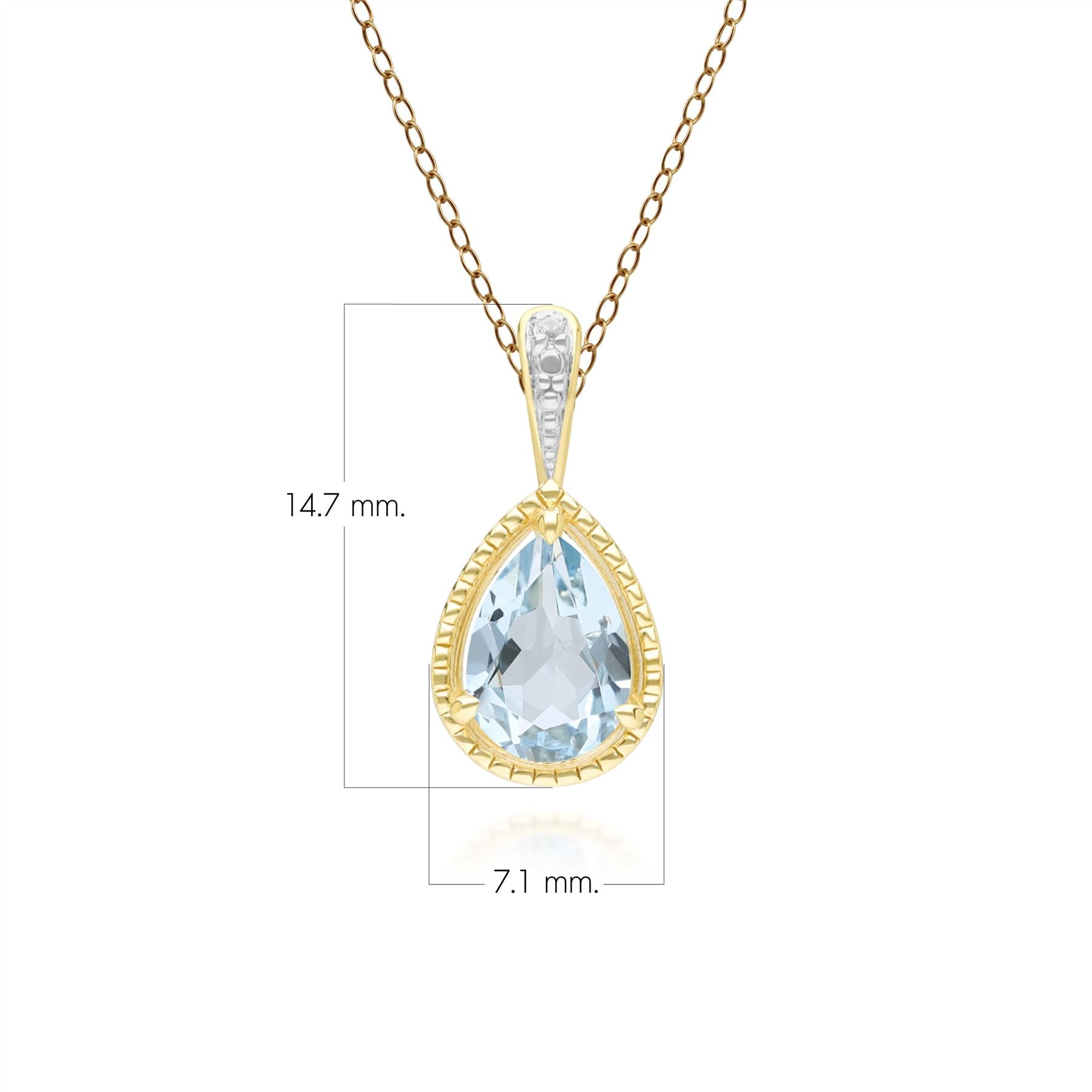 Classic Pear Aquamarine & Diamond Pendant Necklace In 9ct Yellow Gold