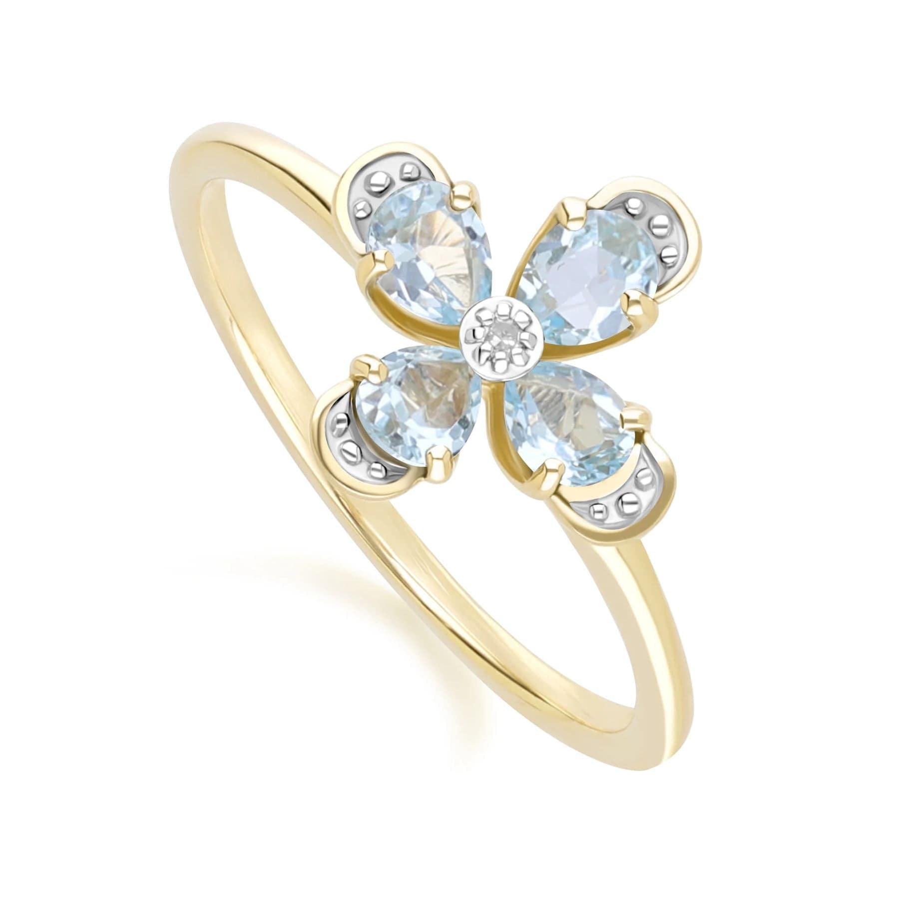 Blumen-Topas- und Diamantring aus 9 Karat Gelbgold