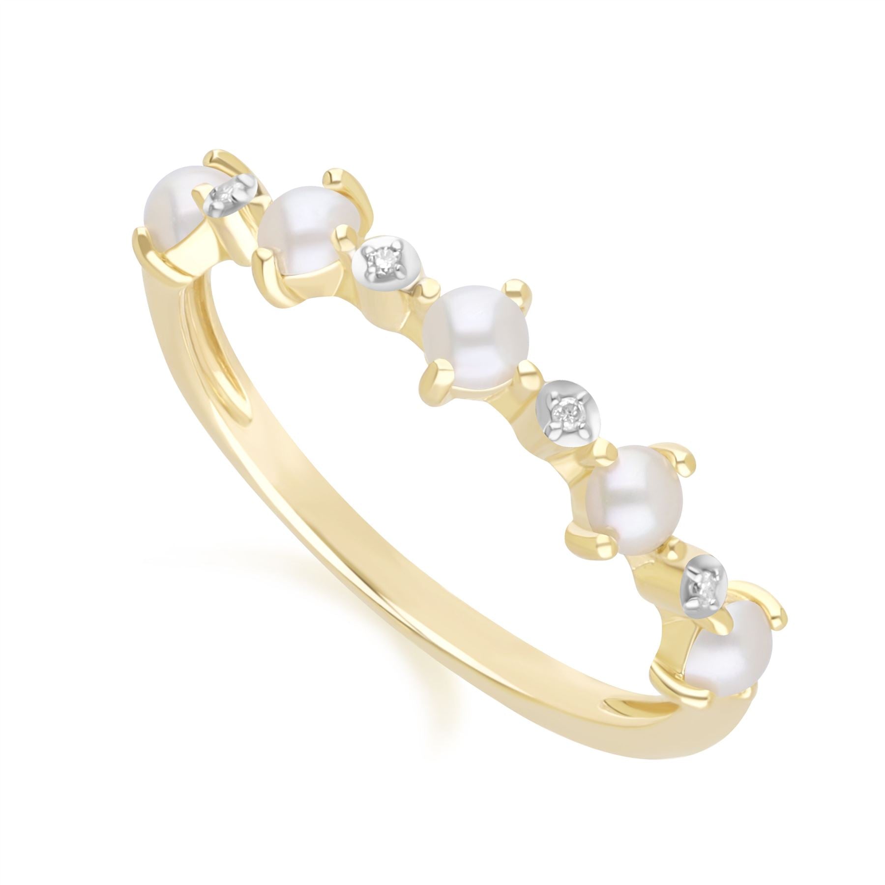 Klassischer Perlen- und Diamant-Eternity-Ring aus 9 Karat Gelbgold